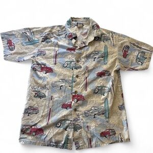 Vintage Chams Surf Shirt Youth M 12-14 Hawaiian Woody Cars Beach Button Up